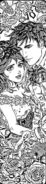 Free colorable bookmarks of a cartoon love couple